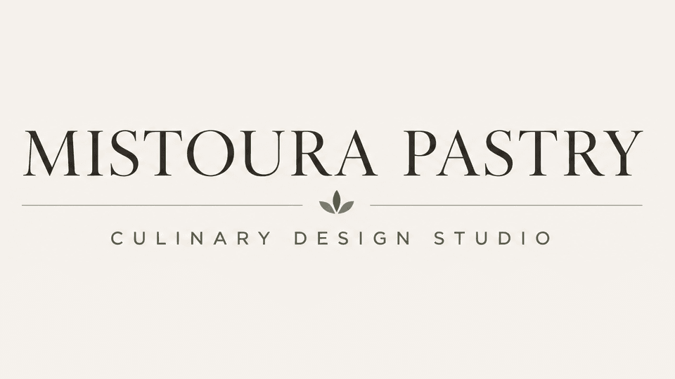 Mistoura Pastry logo with culinary design studio tagline.