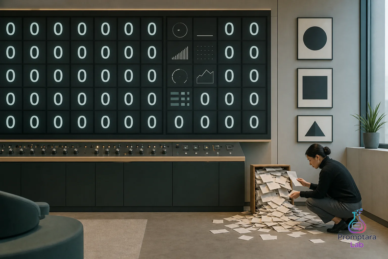 A polished dashboard showing rows of zeros while a small unchecked queue sits beside it